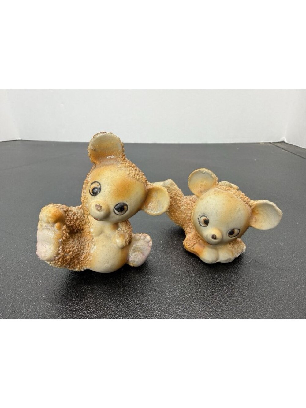 Vintage Ceramic Sugar Texture Bear Brown Tan Figurine Japan Lot of 2